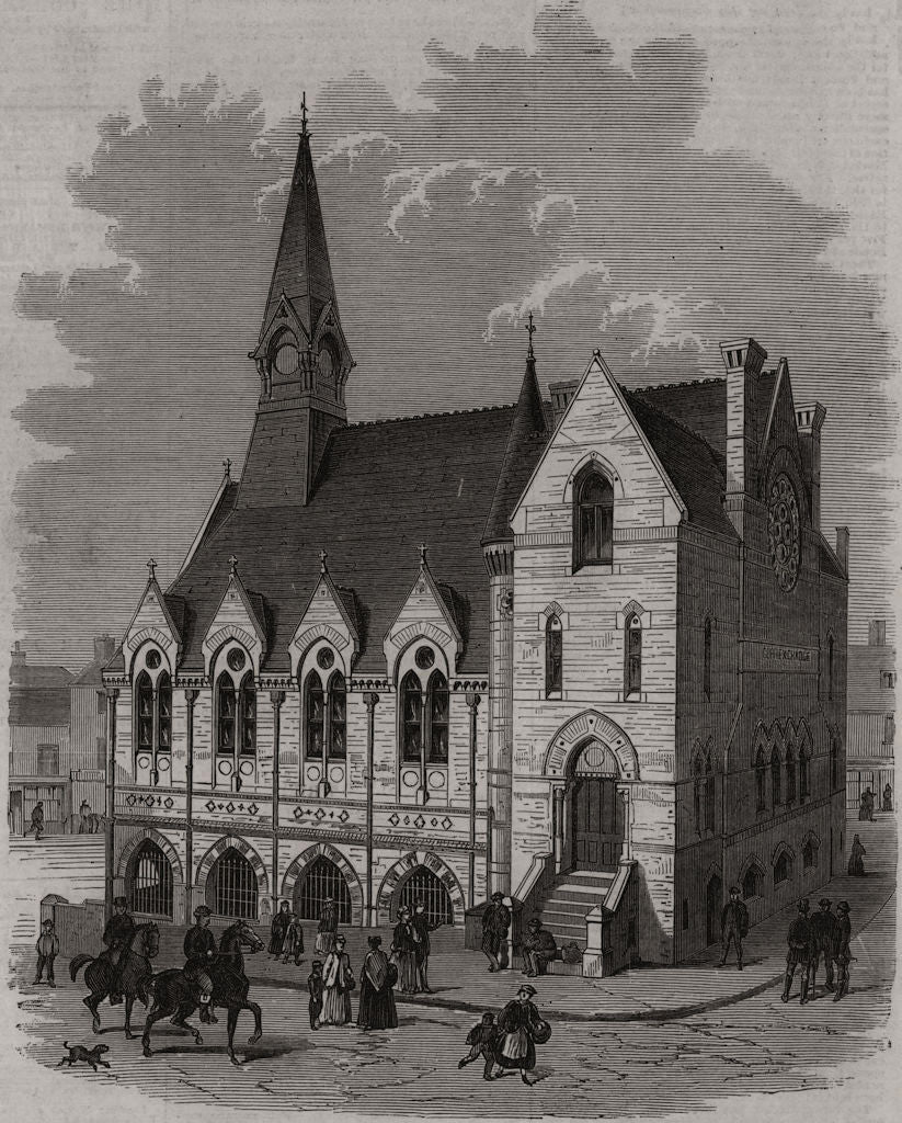 Corn Exchange and public market hall, Luton, Bedfordshire 1869 old print